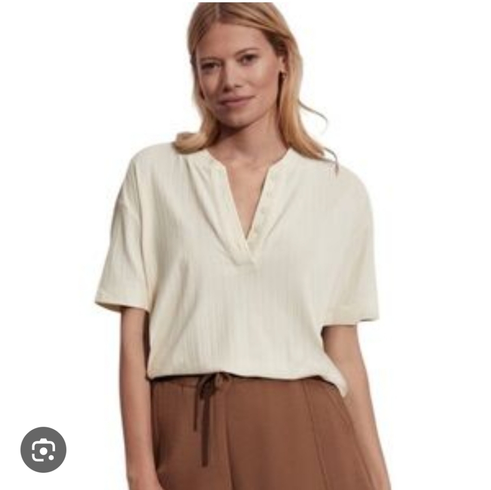Varley Kasey Mock Placket Rib Tee Size L